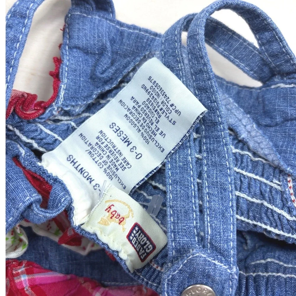 Vintage Faded Glory Baby Denim Ruffle Back Romper Sweet Berry Strawberry 0-3M